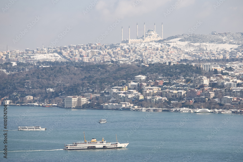 Aerial View of Istanbul City in Snowy day
