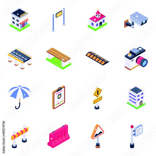 
Pack of Traffic Barriers Isometric Icons 
