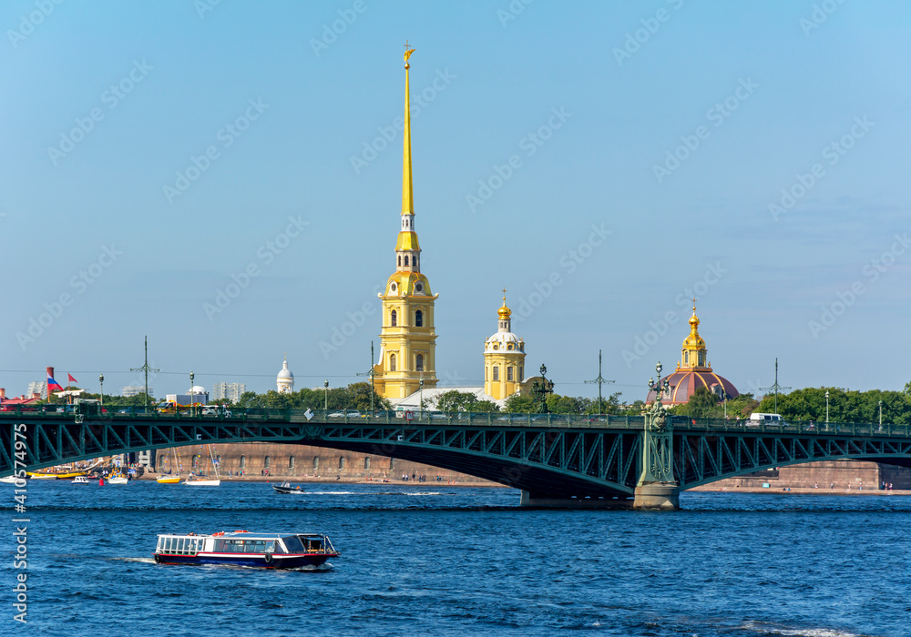 Peter and Paul cathedral and Trinity (Troitsky) bridge, Saint Petersburg, Russia