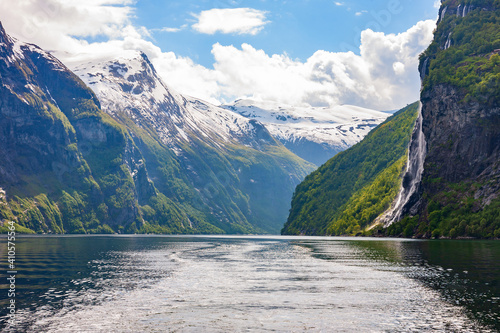 Bild auf Leinwand Geiranger fjord with a waterfall in Norway