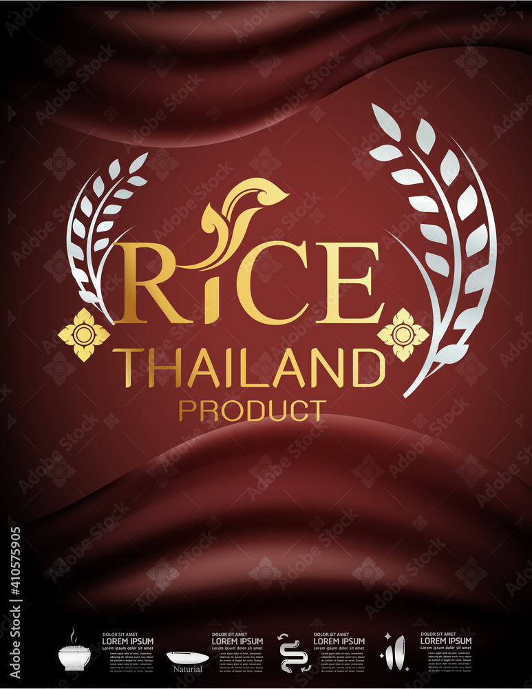 Obraz premium Rice Thailand food Logo Products and Fabric Background Thai Arts.
