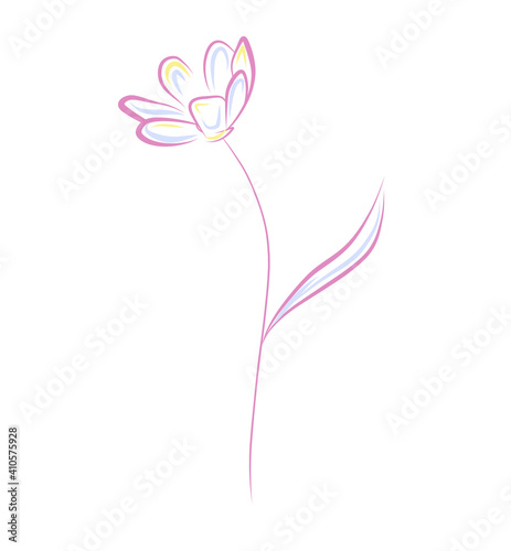 Vector abstract line art flower clip art isolated on white background. Pink, yellow and light blue poppy outline illustration. Botanical design element.
