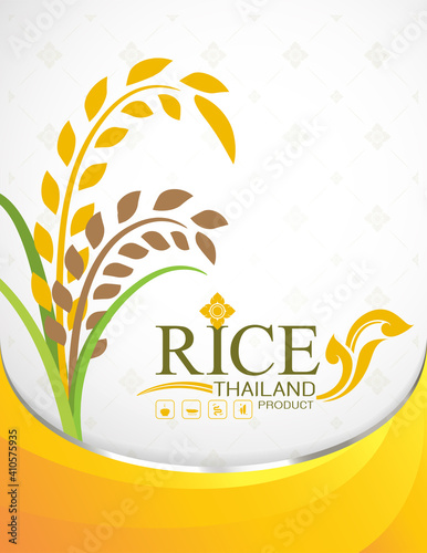 Rice Thailand food Logo Products and Fabric Background Thai Arts.