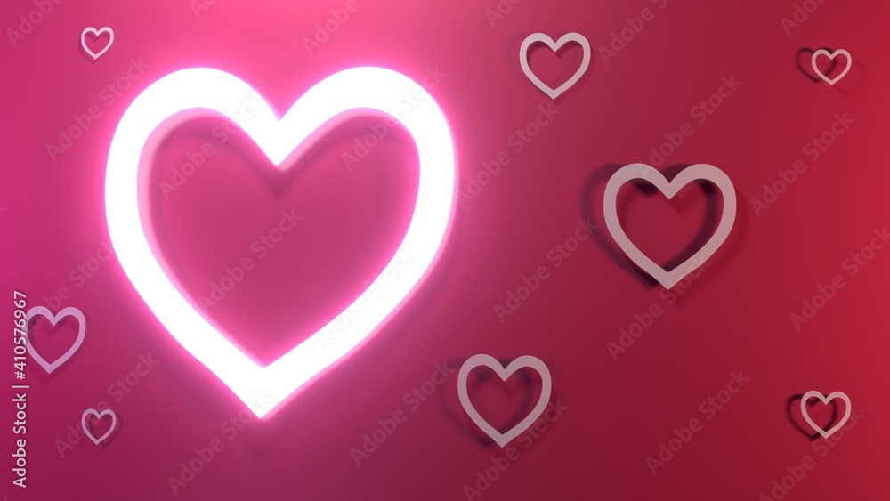 glowing white line in heart shape  in the pink background