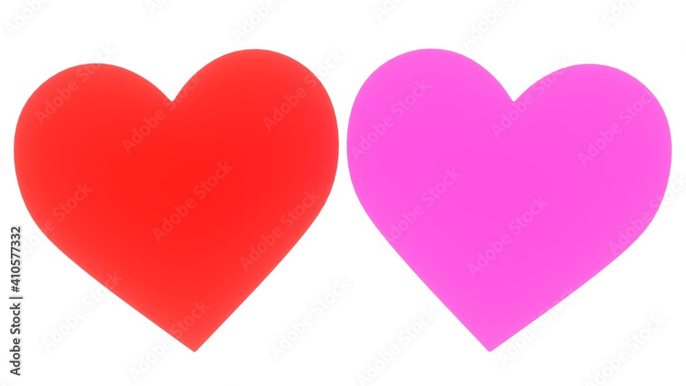 two tone red - pink colored valentine heart in white  background