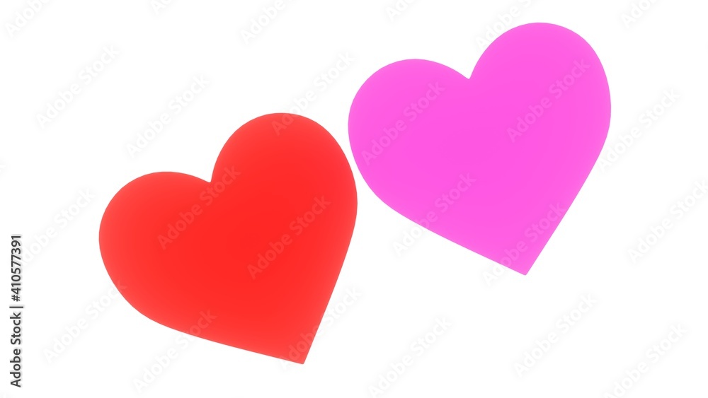 two tone red - pink colored valentine heart in white  background