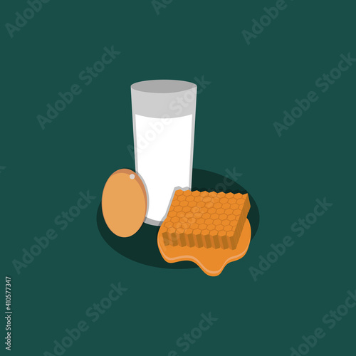 honey egg milk drink, healthy drink, flat design premium vector illustration