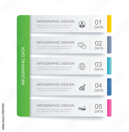 5 data infographics tab paper index template. Vector illustration abstract background. Can be used for workflow layout, business step, banner, web design.