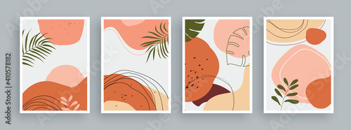 Abstract art painting with pastel colors background. Minimalist geometric elements and hand drawn line. Mid century scandinavian nordic style.