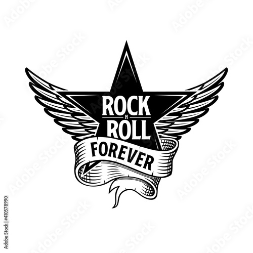 Rock and Roll forever star, ribbon and wings