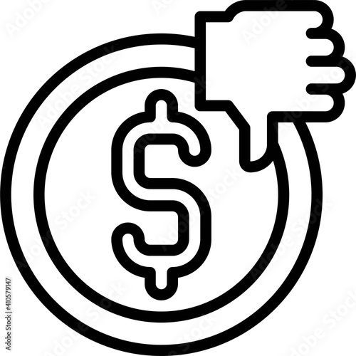 Coin with unlike sign icon, Bankruptcy related vector