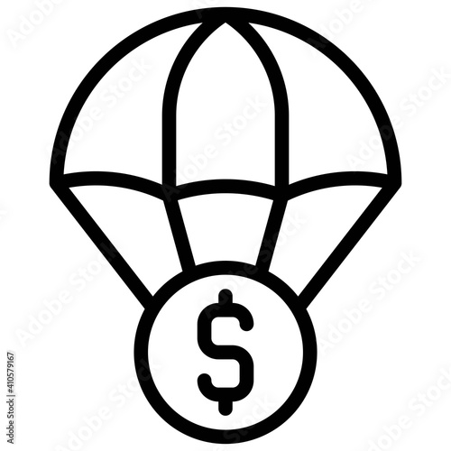 Coin with Parachute icon, Bankruptcy related vector