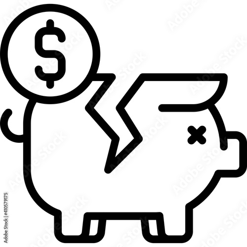 Broken Piggy bank icon, Bankruptcy related vector