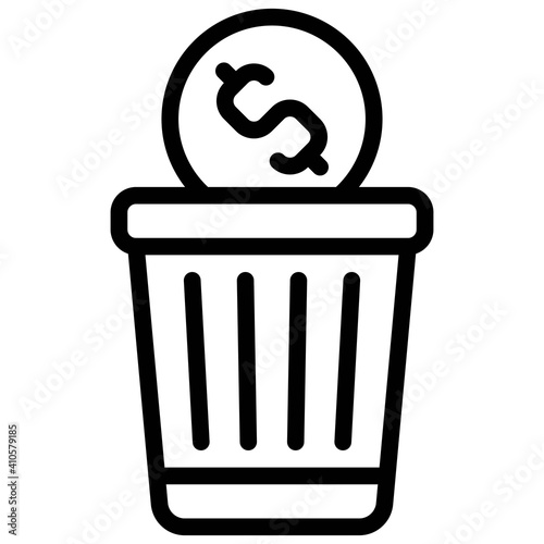 Throwing coin to bin icon, Bankruptcy related vector