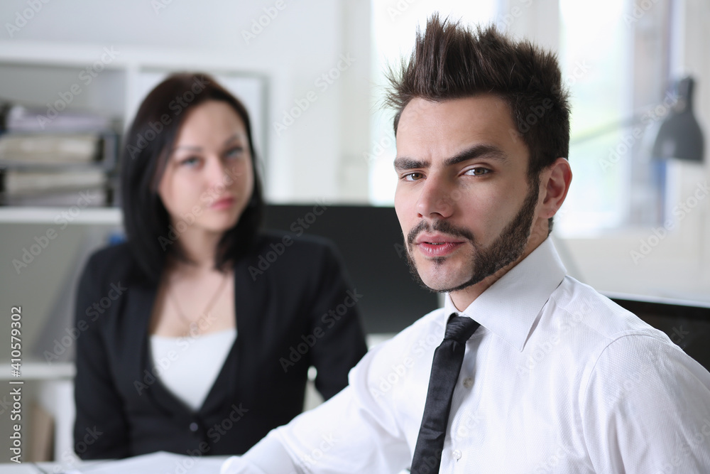 Handsome smiling businessman in suit portrait at workplace look in camera. White collar worker at workspace, exchange market, job offer, certified public accountant, internal Revenue officer concept Handsome smiling businessman in suit portrait at workplace look in camera. White collar worker at workspace, exchange market, job offer, certified public accountant, internal Revenue officer concept
