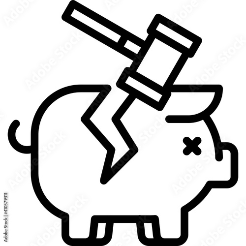 Piggy bank crashed by Hammer icon, Bankruptcy related vector