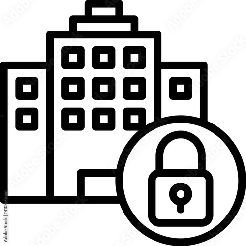 Hotel with lock icon, Bankruptcy related vector