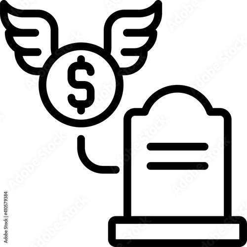 Flying coin and Gravestone icon, Bankruptcy related vector