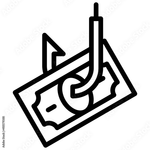 Banknote on Hook icon, Bankruptcy related vector