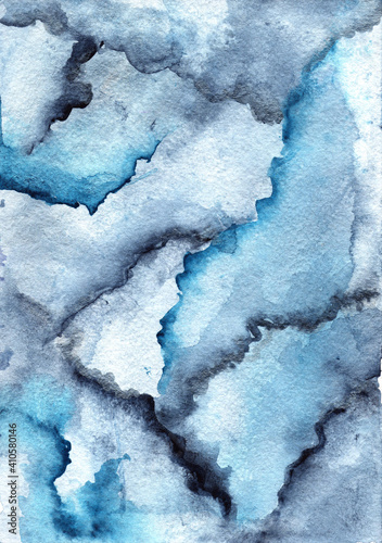 illustration of watercolor liquid marble of blue indigo color with silver. drawn by hand. wallpaper, background, place for your text. for design, cards, flyers, banners