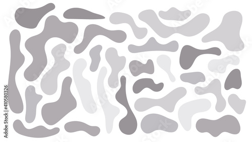 Grey irregular blob  set of abstract organic shapes. Abstract irregular random blobs. Simple liquid amorphous splodge. Trendy minimal designs for presentations  banners  posters and flyers.