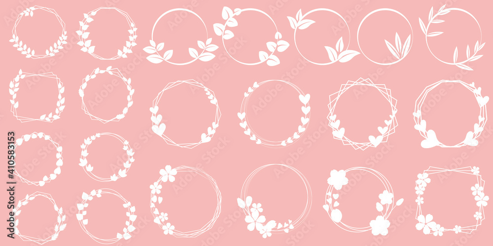 Set Of Plants Flowers And Heart Wreath Illustration Round Frame Collection For Design Vector Illustration リースイラスト 植物 花 ハートリースコレクション デザイン素材 Stock Vector Adobe Stock