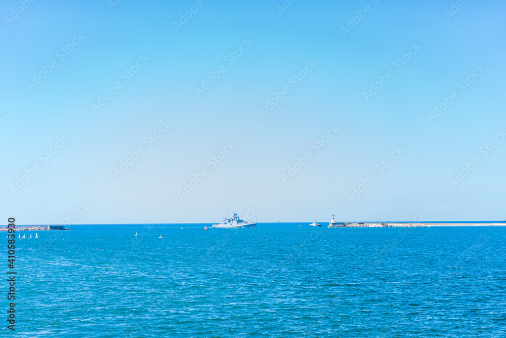 Coastline and waves in the sea, sunny Crimean summer. Horizontal orientation Coastline and waves in the sea, sunny Crimean summer. Horizontal orientation