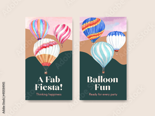 Instagram template with balloon fiesta concept design for online marketing and social media watercolor vector illustration