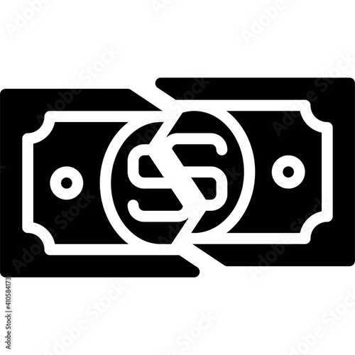 Torn banknote icon, Bankruptcy related vector