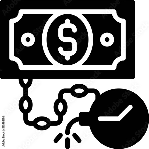 Banknote with Timebomb icon, Bankruptcy related vector