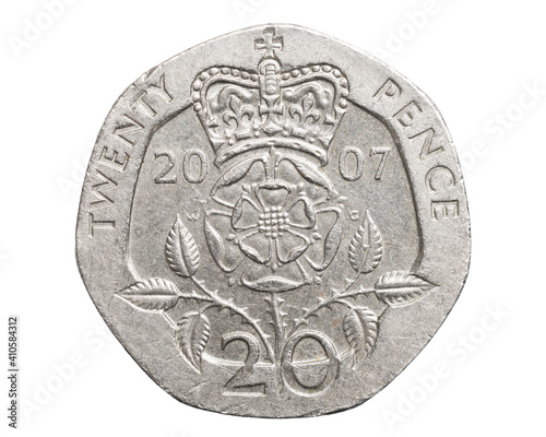 twenty pence coin isolated on white background