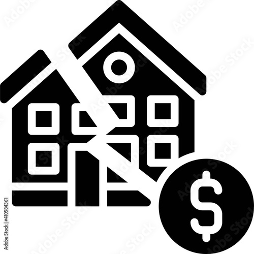 Broken house with coin icon, Bankruptcy related vector