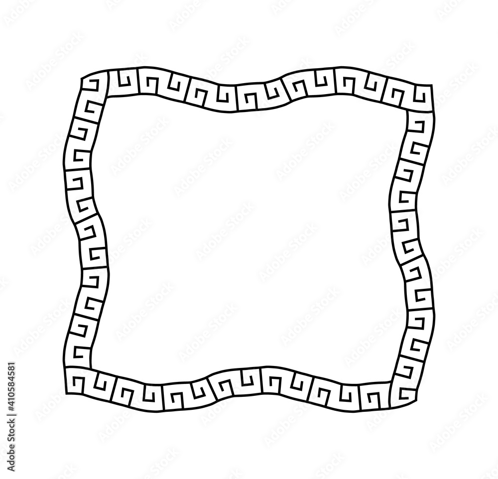 Greek frame. Meander pattern border square. Greek rectangle frame. Greece ornament. Grecian ancient style. Roman design. Geometric mediterranean decoration. Element antique symbol. Vector illustration