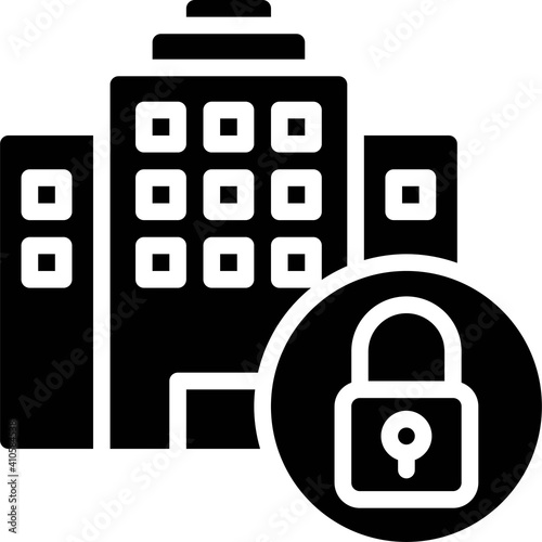 Hotel with lock icon, Bankruptcy related vector