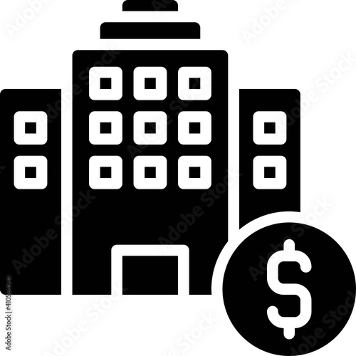 Hotel with coin icon, Bankruptcy related vector