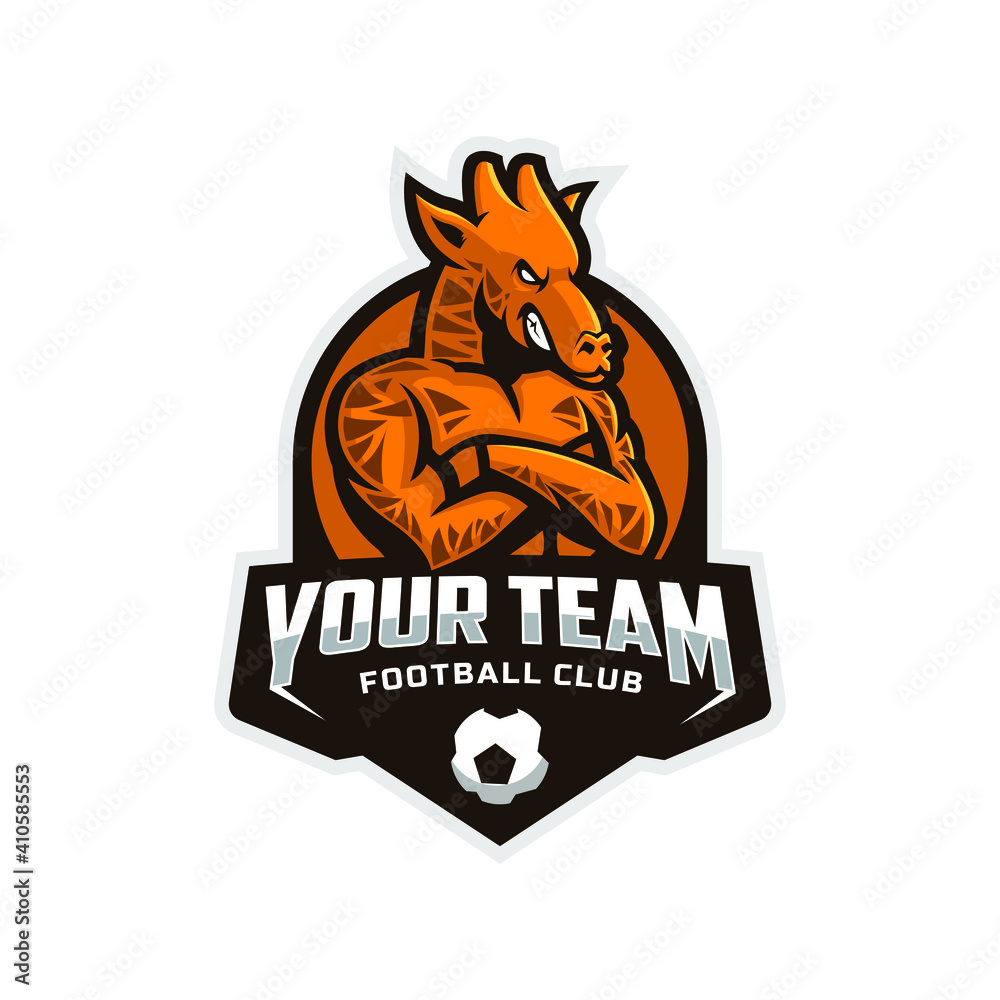 Giraffe mascot for a football team logo. Vector illustration.