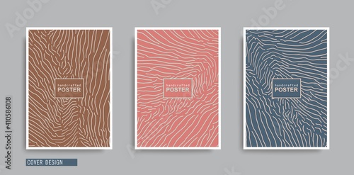 Set of minimalistic posters with line art composition. Freeform hand drawn doodle texture. Trendy abstract handcrafted covers. Vector design