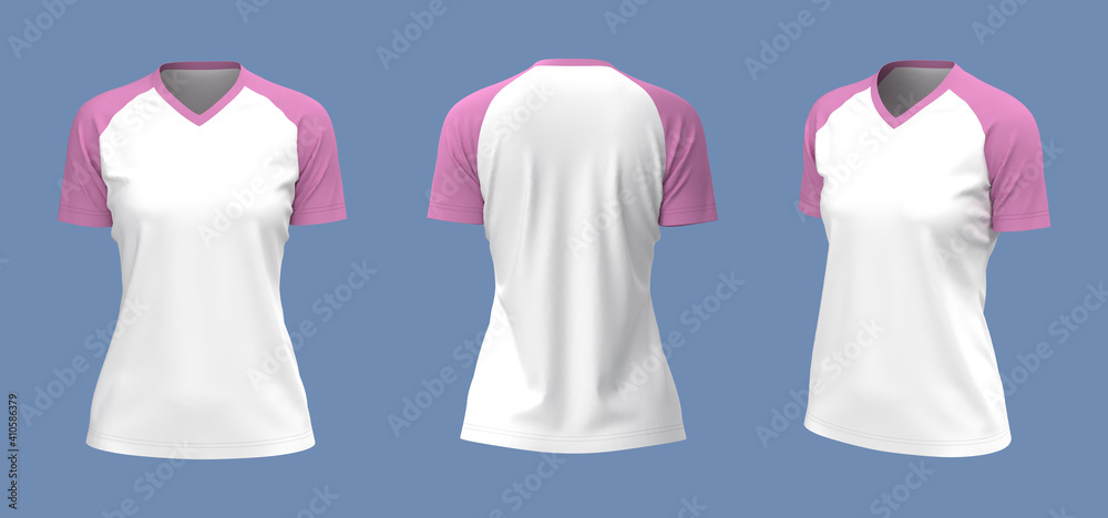 Short-sleeves raglan t-shirt mockup, 3d illustration, 3d rendering Short-sleeves raglan t-shirt mockup, 3d illustration, 3d rendering