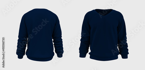 Blank sweatshirt mock up in front, and back views. 3d rendering, 3d illustration