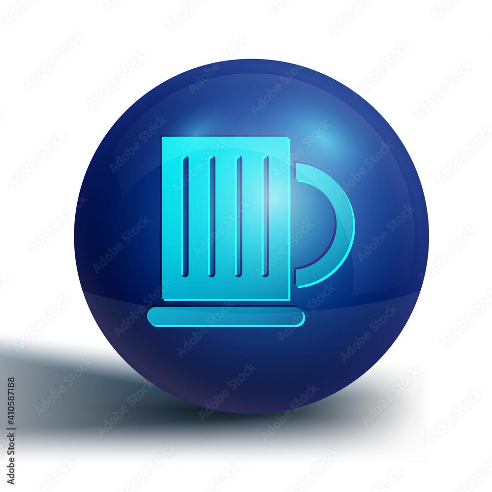 Blue Wooden beer mug icon isolated on white background. Blue circle button. Vector Illustration. Blue Wooden beer mug icon isolated on white background. Blue circle button. Vector Illustration.