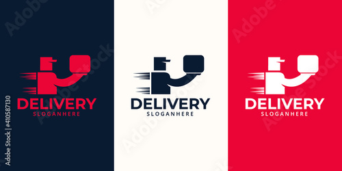 Delivery  Logo designs Template. Illustration vector graphic of  delivery man courier holding  box  logo design concept. Perfect for business logotype,Delivery service, Delivery express logo design.  