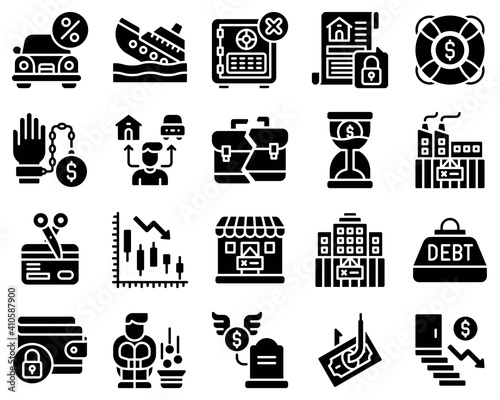 Bankruptcy related vector icon set 4, solid style