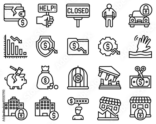 Bankruptcy related vector icon set 3, line style