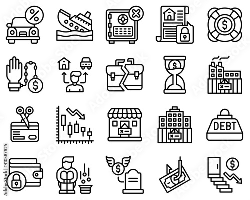 Bankruptcy related vector icon set 4, line style