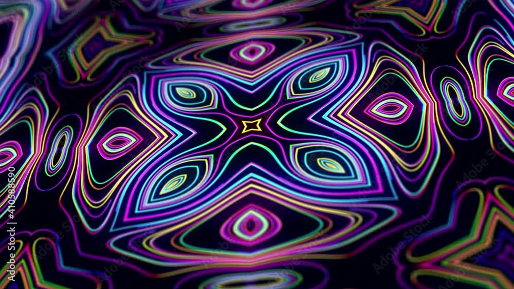 Pattern as flower or star. 4k abstract looped bg with grows rainbow colors lines pattern like symmetrical radial ornament on plane. Kaleidoscopic structure with curved lines. Luma matte as alpha. Pattern as flower or star. 4k abstract looped bg with grows rainbow colors lines pattern like symmetrical radial ornament on plane. Kaleidoscopic structure with curved lines. Luma matte as alpha.