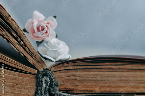 old paper book with paper flowers