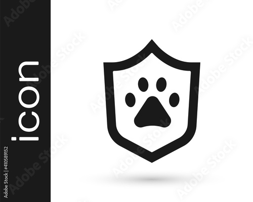 Grey Animal health insurance icon isolated on white background. Pet protection concept. Dog or cat paw print. Vector.