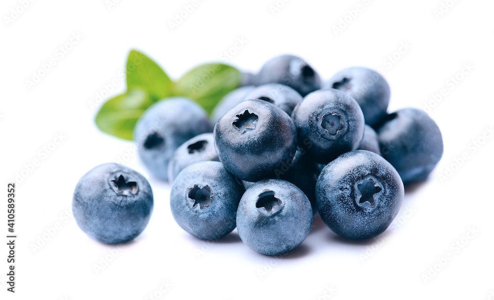 Blueberries with leaves on white backgrounds. Blueberries with leaves on white backgrounds.