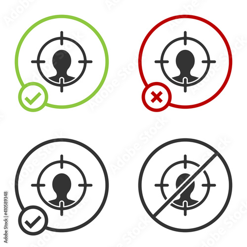 Black Head hunting icon isolated on white background. Business target or Employment sign. Human resource and recruitment for business. Circle button. Vector.