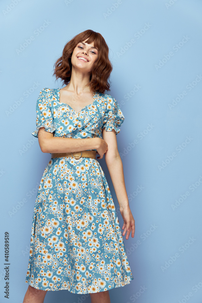 Beautiful Woman Cheerful smile hand on the belt fashionable hairstyle Beautiful Woman Cheerful smile hand on the belt fashionable hairstyle